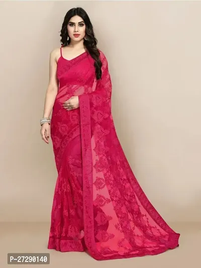 Elegant Pink Net Embroidered Bhagalpuri Saree with Blouse piece-thumb0