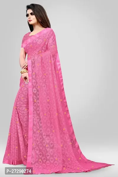 Elegant Pink Net Self Pattern Daily Wear Saree with Blouse piece-thumb4