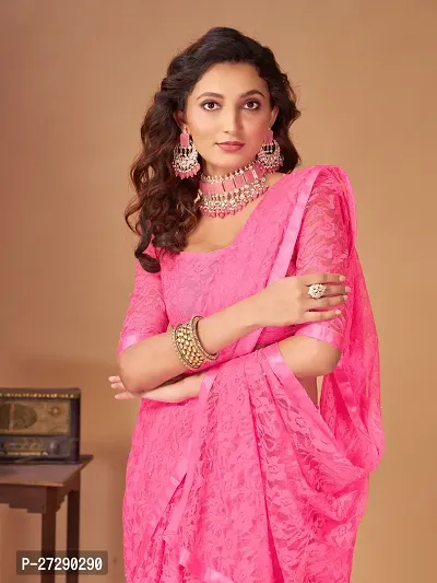 Elegant Pink Net Self Pattern Bollywood Saree with Blouse piece-thumb2