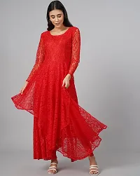 Stylish Red Net Embroidered Anarkali Kurta For Women-thumb1