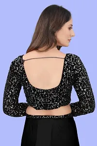 Elegant Black Crepe Embellished Bollywood Saree with Blouse piece-thumb4