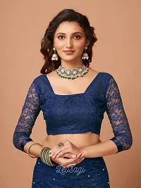 Elegant Navy Blue Net Embellished Bollywood Saree with Blouse piece-thumb2