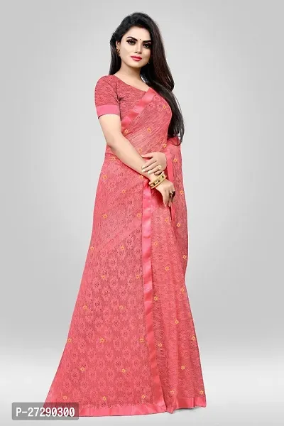 Elegant Red Net Embellished Daily Wear Saree with Blouse piece-thumb4