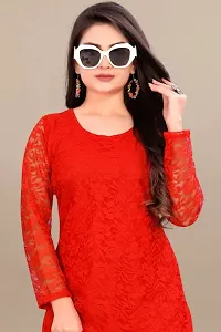 Stylish Red Net Embroidered Straight Kurta For Women-thumb3