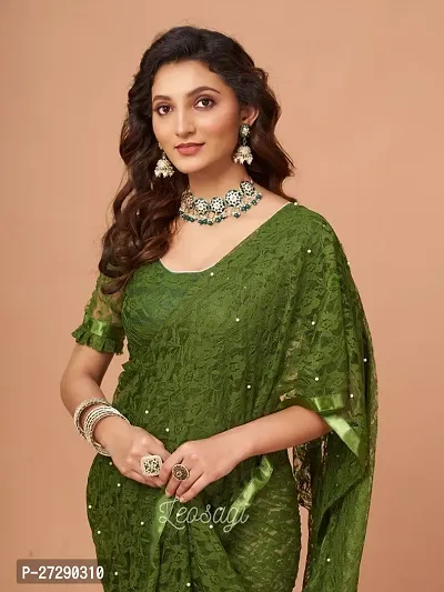 Elegant Green Net Embellished Bollywood Saree with Blouse piece-thumb5