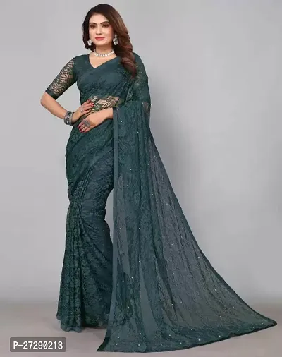 Elegant Teal Brasso Embellished Bollywood Saree with Blouse piece-thumb0