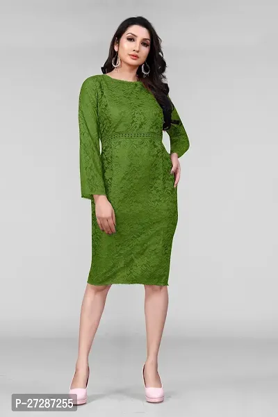 Stylish Green Net Floral Lace Bodycon Dress For Women-thumb0