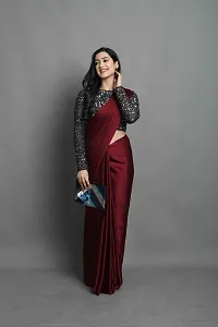 Elegant Maroon Silk Blend Solid Bollywood Saree with Blouse piece-thumb2