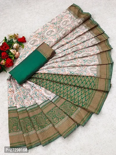 Elegant Green Brasso Printed Bollywood Saree with Blouse piece-thumb0