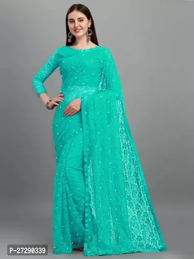 Elegant Green Net Embellished Bollywood Saree with Blouse piece