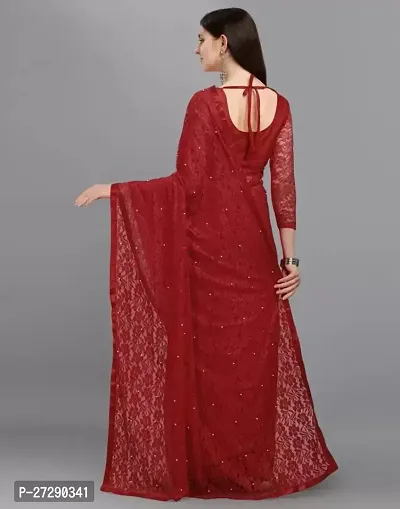 Elegant Maroon Net Embellished Daily Wear Saree with Blouse piece-thumb2