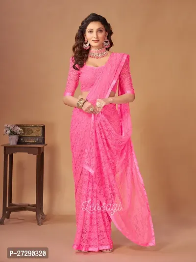 Elegant Pink Net Self Pattern Bollywood Saree with Blouse piece-thumb4