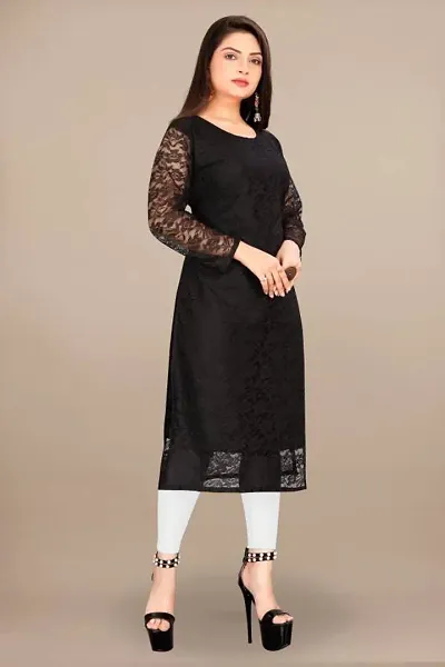 Stylish Net Embroidered Straight Kurta For Women