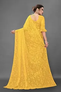 Elegant Yellow Net Self Pattern Bollywood Saree with Blouse piece-thumb1