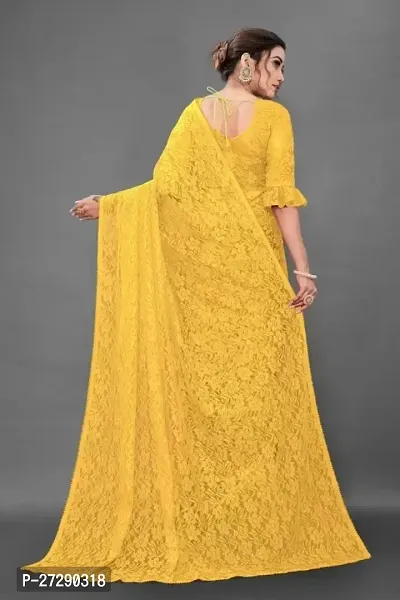 Elegant Yellow Net Self Pattern Bollywood Saree with Blouse piece-thumb2