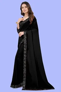 Elegant Black Crepe Embellished Bollywood Saree with Blouse piece-thumb3