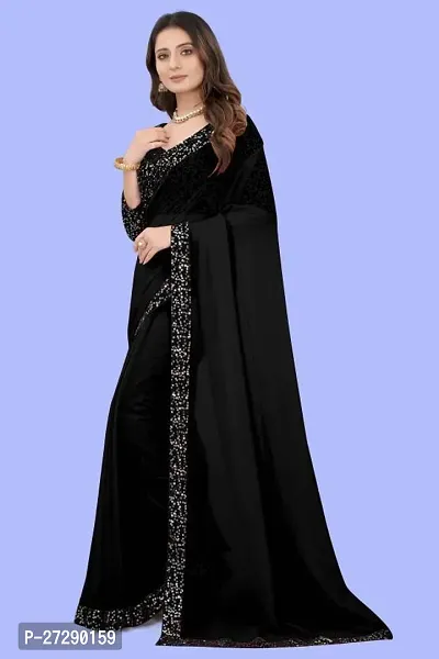 Elegant Black Crepe Embellished Bollywood Saree with Blouse piece-thumb4