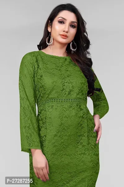 Stylish Green Net Floral Lace Bodycon Dress For Women-thumb5