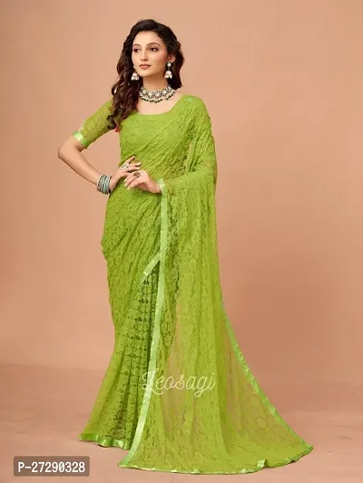 Elegant Green Net Self Pattern Bollywood Saree with Blouse piece