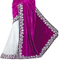 Elegant Multicoloured Velvet Embellished Bollywood Saree with Blouse piece-thumb1