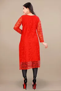 Stylish Red Net Embroidered Straight Kurta For Women-thumb1