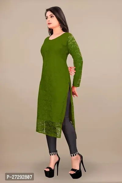 Stylish Green Net Embroidered Straight Kurta For Women-thumb2