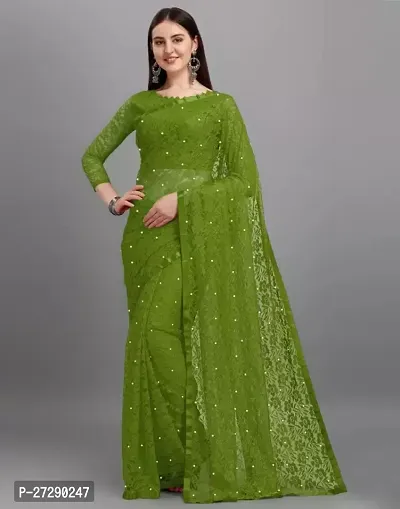 Elegant Green Net Embellished Bollywood Saree with Blouse piece-thumb0