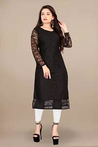 Stylish Black Net Embroidered Straight Kurta For Women-thumb1