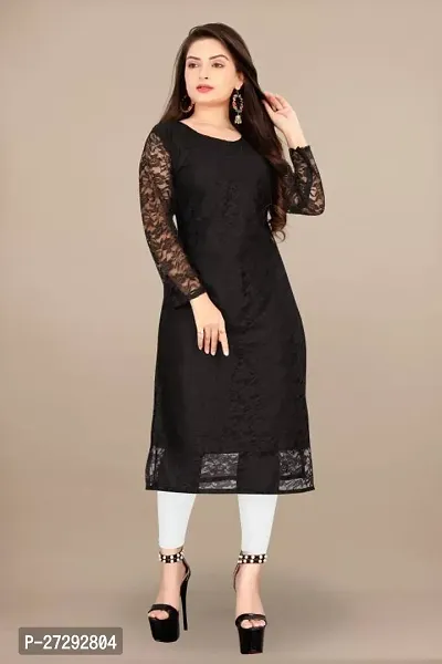 Stylish Black Net Embroidered Straight Kurta For Women-thumb2