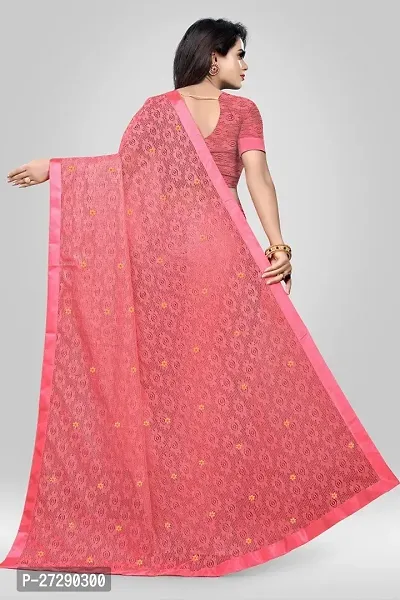 Elegant Red Net Embellished Daily Wear Saree with Blouse piece-thumb2