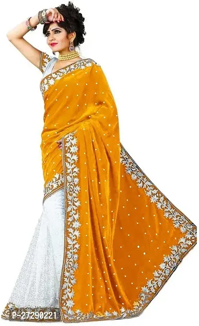 Elegant Multicoloured Velvet Embellished Bollywood Saree with Blouse piece-thumb0