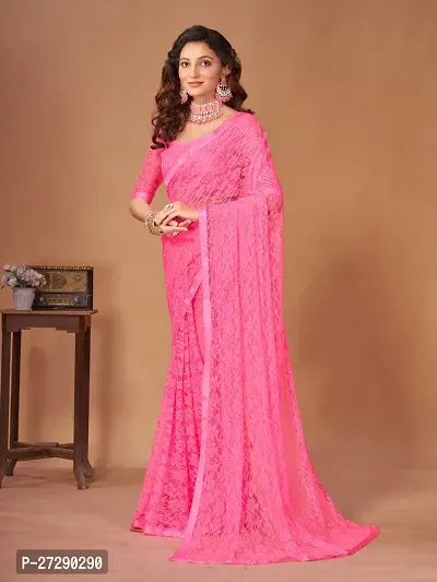 Elegant Pink Net Self Pattern Bollywood Saree with Blouse piece-thumb0