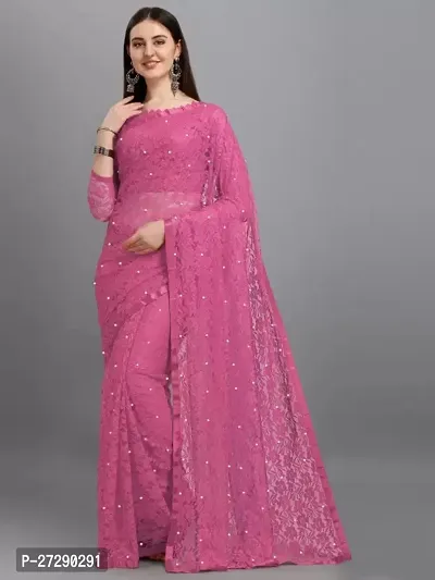 Elegant Pink Net Embellished Bollywood Saree with Blouse piece