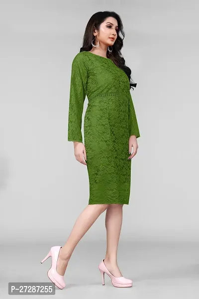 Stylish Green Net Floral Lace Bodycon Dress For Women-thumb2