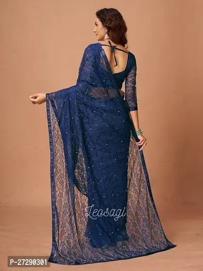 Elegant Navy Blue Net Embellished Bollywood Saree with Blouse piece-thumb2
