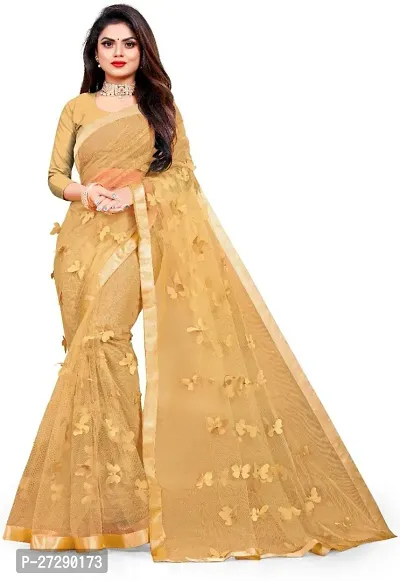 Elegant Beige Net Applique Bollywood Saree with Blouse piece-thumb0