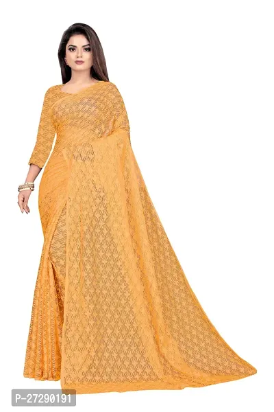 Elegant Orange Net Self Pattern Daily Wear Saree with Blouse piece