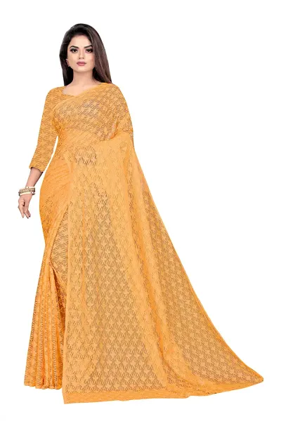 Elegant Net Embroidered Sarees With Blouse Piece