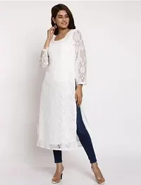 Stylish White Net Embroidered Straight Kurta For Women-thumb3