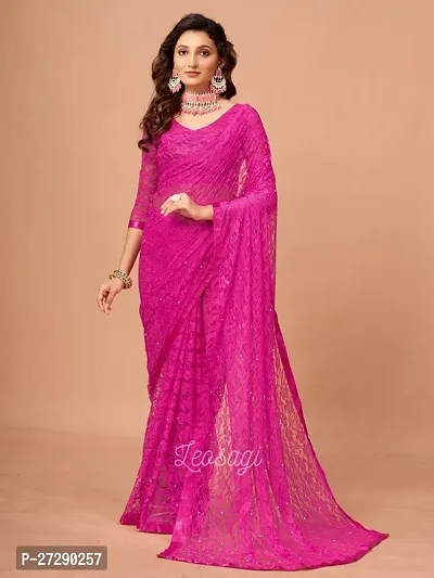 Elegant Pink Net Self Pattern Bollywood Saree with Blouse piece