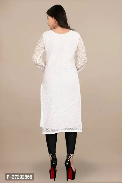 Stylish White Net Embroidered Straight Kurta For Women-thumb5