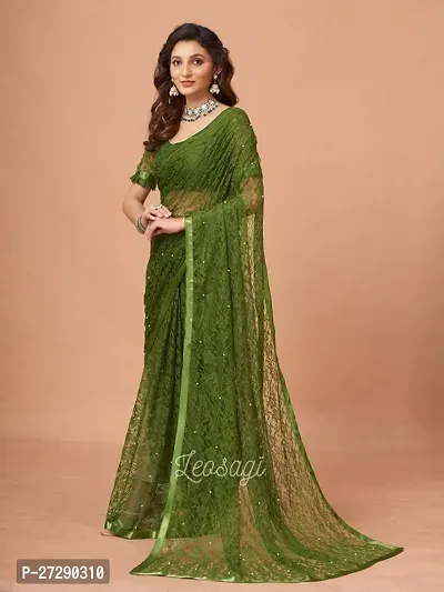 Elegant Green Net Embellished Bollywood Saree with Blouse piece-thumb4