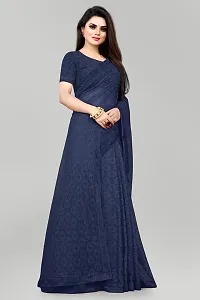 Elegant Navy Blue Net Self Pattern Bollywood Saree with Blouse piece-thumb3