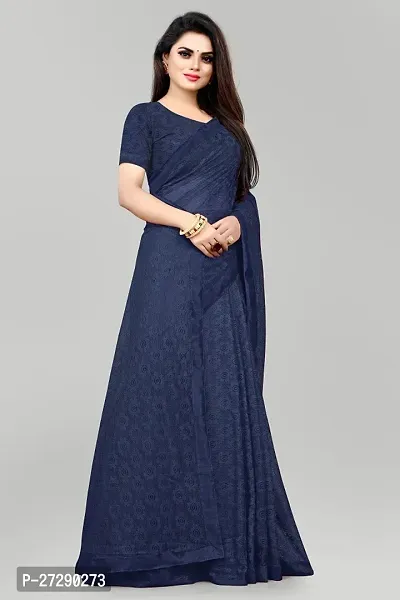 Elegant Navy Blue Net Self Pattern Bollywood Saree with Blouse piece-thumb4