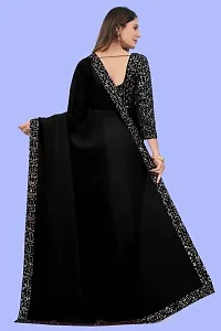 Elegant Black Crepe Embellished Bollywood Saree with Blouse piece-thumb1