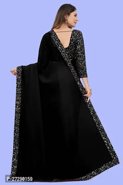 Elegant Black Crepe Embellished Bollywood Saree with Blouse piece-thumb2