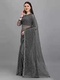 Elegant Grey Net Embellished Bollywood Saree with Blouse piece-thumb1