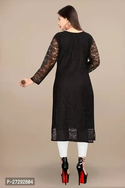 Stylish Black Net Embroidered Straight Kurta For Women-thumb4