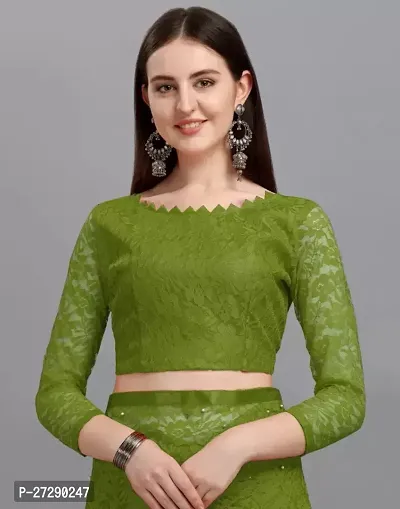 Elegant Green Net Embellished Bollywood Saree with Blouse piece-thumb3