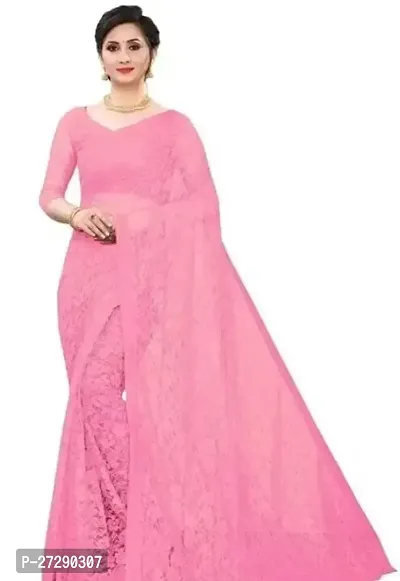 Elegant Pink Net Self Pattern Bollywood Saree with Blouse piece